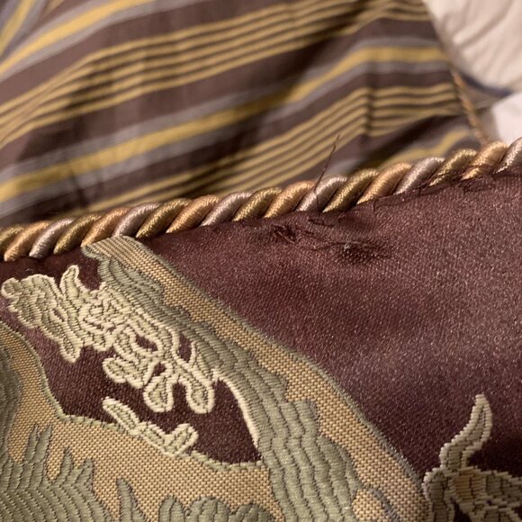 VTG Austin Horn Jacquard KING Comforter Brown Gold Stripe Piping Luxury Made USA - Picture 8 of 13